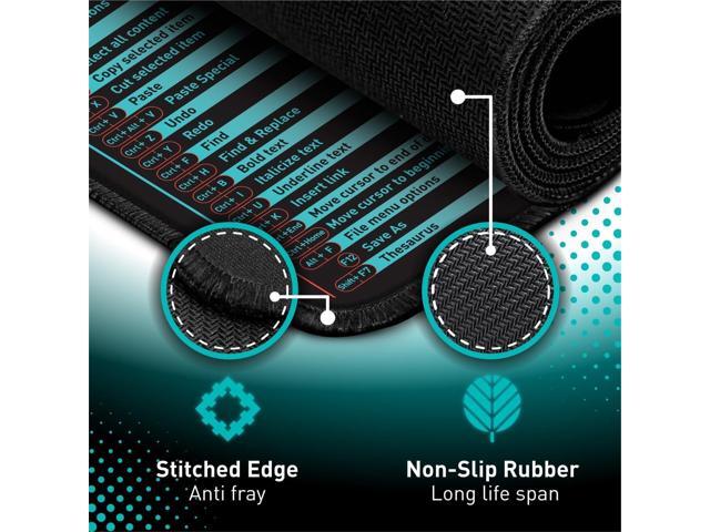 Windows, Office, Excel, Adobe Photoshop Shortcut Keys Extended Large Mouse Pad Gaming Desk Mat for PC. Stitched Edge Non-Slip Base Mousepad,...