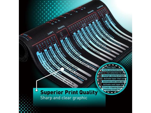 Windows, Office, Excel, Adobe Photoshop Shortcut Keys Extended Large Mouse Pad Gaming Desk Mat for PC. Stitched Edge Non-Slip Base Mousepad,...