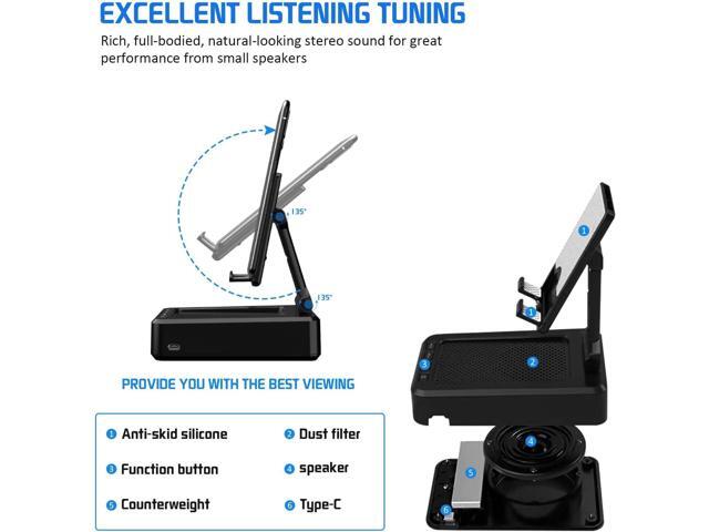 Cell Phone Stand with Wireless Bluetooth Speaker Compatible for iPhone/Samsung/iPad Tablet, Anti-Slip Design Phone Stand with HD Surround Sound for...