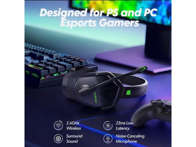 NUBWO G06 Dual Wireless Gaming Headset with Microphone for PS5, PS4, PC - 23ms Low Latency Audio - 100-Hour of Playtime - 50mm Drivers (Black-Green)