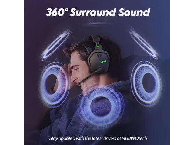 NUBWO G06 Dual Wireless Gaming Headset with Microphone for PS5, PS4, PC - 23ms Low Latency Audio - 100-Hour of Playtime - 50mm Drivers (Black-Green)