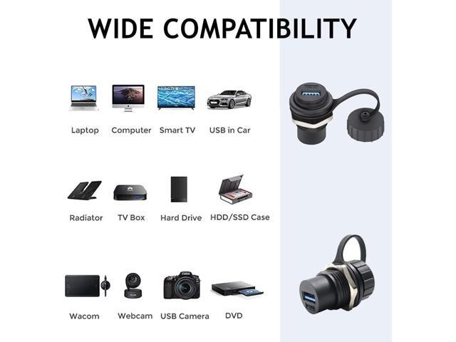 PENGLIN 2PCS Waterproof USB 3.0 Panel Mount Coupler, IP67 USB Pass Through Connector, Female to Female Bulkhead Extension Adapter
