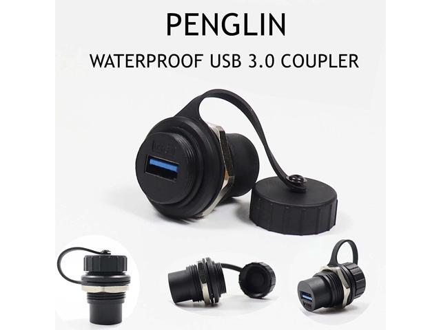 PENGLIN 2PCS Waterproof USB 3.0 Panel Mount Coupler, IP67 USB Pass Through Connector, Female to Female Bulkhead Extension Adapter