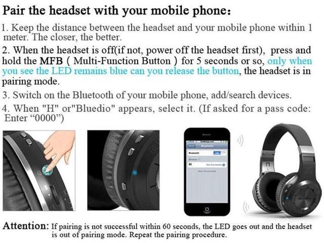 Bluedio H-Turbine Wireless Bluetooth 5.0 Headphones Powerful Bass Over-ear Headset Bulit-in Microphone-Retail package Global release (Black)