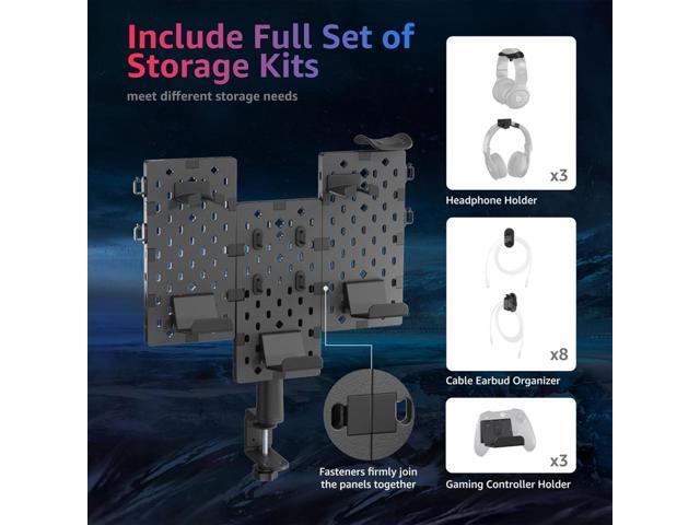 PEGZONE Modular Headphone and Controller Holder for Game, Clamp-on Pegboard, Rotatable Controller Stand with Cable Hooks, Gaming Accessory for Xbox...