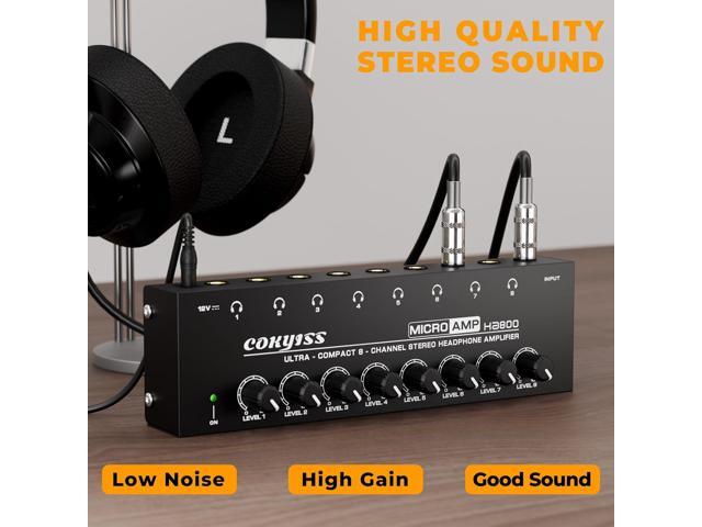 8-Channel Headphone Amplifier with 9 Adapters - Portable Ultra-Low Noise Multi-Port Stereo Headphone Distributor (8 Output/1 Input) for Recording...