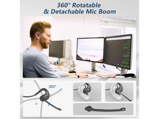 BANIGIPA Bluetooth Headset with Removable Microphone, Noise Cancelling Wireless Headset for Phones Laptop Computer PC, Open Ear Headphones for...