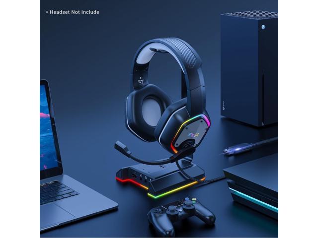 Headset Stand, Headsets Holder with 7.1 Surround Sound & RGB Light, Gaming Headset Stand with USB & 3.5mm Port, Headphone Stand Perfect Gaming...