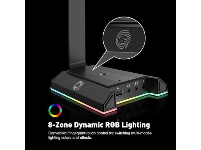 Headset Stand, Headsets Holder with 7.1 Surround Sound & RGB Light, Gaming Headset Stand with USB & 3.5mm Port, Headphone Stand Perfect Gaming...