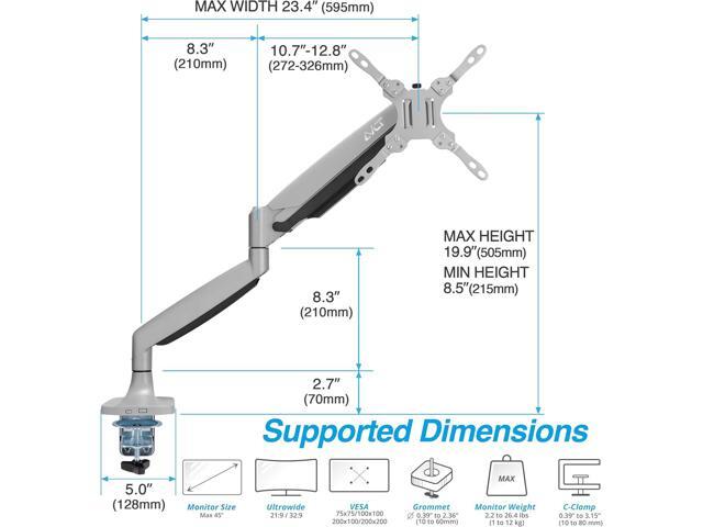 AVLT Single 17'-45' Monitor Arm Desk Mount Premium Mechanical Spring fits One Flat/Curved/Ultrawide Monitor Full Motion Height Swivel Tilt Rotation...