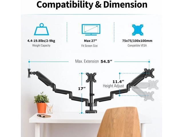 MOUNTUP Triple Monitor Mount, Three Monitor Desk Mount for Max 27 inch Computer Screens, Triple Monitors Stand with Gas Spring, Monitors Arm with...