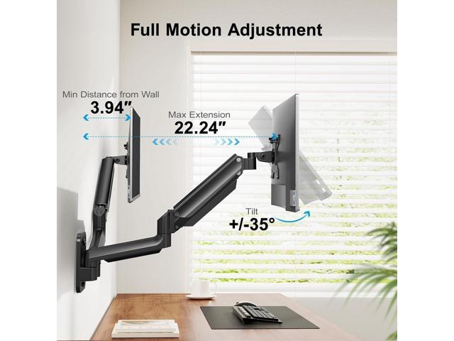 HUANUO Dual Monitor Wall Mount up to 32-inch Screens, Wall Monitor Mount with Gas Spring System, Height-Adjustable/Tilt/Swivel/Rotate, Dual Monitor...