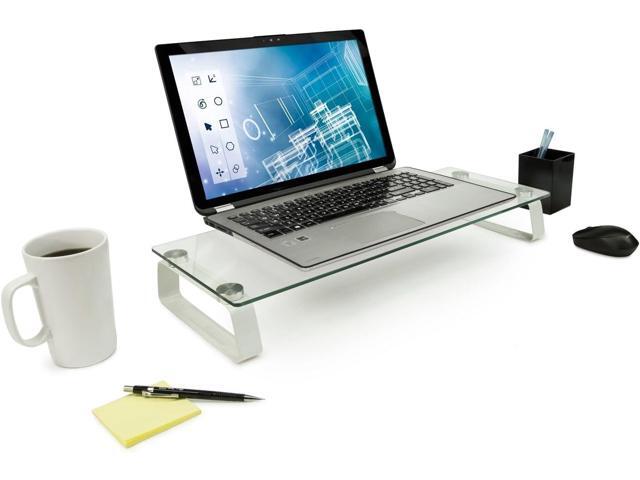 Mount-It! Glass Computer Monitor Riser and Laptop Stand Clear Flat Screen Display Stand, Desktop Shelf and Organizer, Glass and Aluminum...