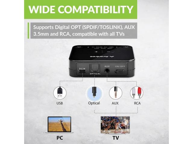 Avantree Audikast Plus - Bluetooth Audio Transmitter for TV with USB, Optical & AUX Audio Output Port, Wireless Bluetooth Adapter for TV...