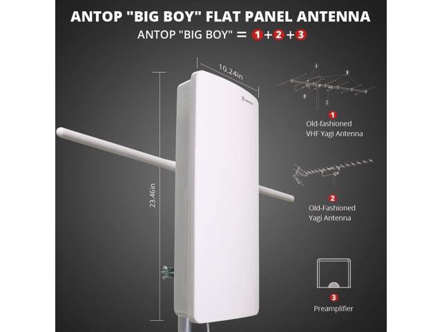 ANTOP Outdoor/Indoor HDTV Antenna, 'Big Boy' Series AT-400BV, Smartpass Amplifier, 85 Miles Range, UHF/VHF Range Enhanced, Support 4K 1080p