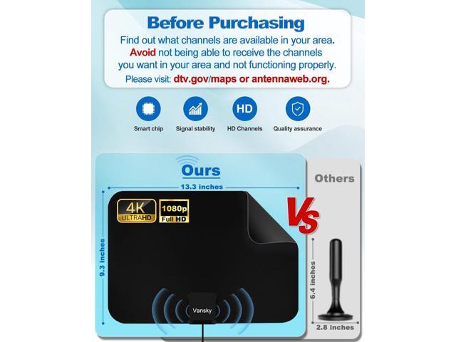 TV Antenna Indoor, Digital Amplified Indoor HDTV Antenna, 1080p VHF UHF Television Local Channels Detachable Signal Amplifier and 16.5ft Long Coax...