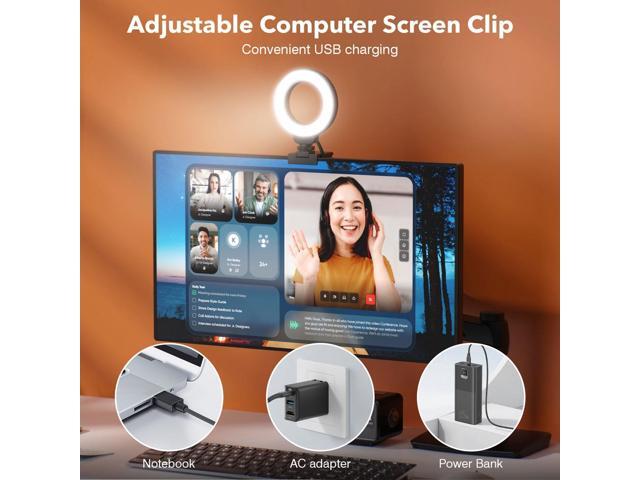 Ring Light for Laptop/Computer,Zoom Call, 4'' Small Video Conference Lighting with Webcam Style Mount and Tripod,3 Light Modes & 10 Brightness...