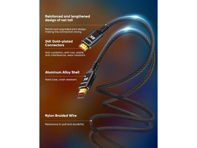 Snowkids 8K HDMI Cable 6.6 ft, 48Gbps Ultra High-Speed HDMI 2.1 Cables Cord, 10K 8K@60Hz, 4K@120Hz Compatible for...