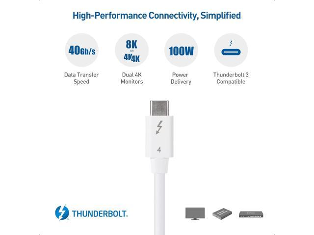 Cable Matters [Intel Certified] 40Gbps Thunderbolt 4 Cable 2.6ft with 8K Video and 100W Charging in White - 0.8m, Compatible with USB4, Thunderbolt...