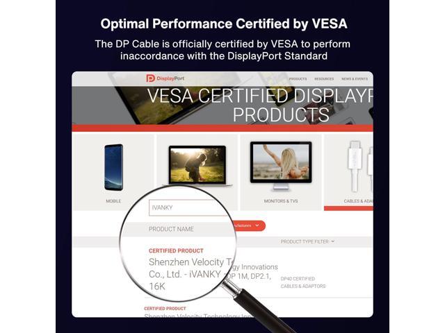 IVANKY 16K Displayport Cable 2.1, [VESA Certified] DP 2.1 Cable [16K@60Hz,8K@120Hz,4K@240Hz], Display Port 2.1 Cable Support 40Gbps, HDR10, HDCP,...