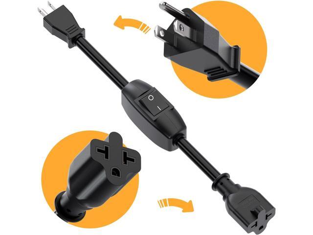 Heavy Duty On/Off Switch Extension Cord 12-AWG 15A Household Plug Male to Female T Blade Adapter Cable with Heavy Duty Double Break 20A 125V Inline...