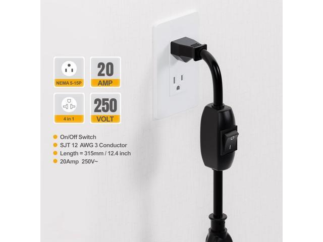Heavy Duty On/Off Switch Extension Cord 12-AWG 15A Household Plug Male to Female T Blade Adapter Cable with Heavy Duty Double Break 20A 125V Inline...