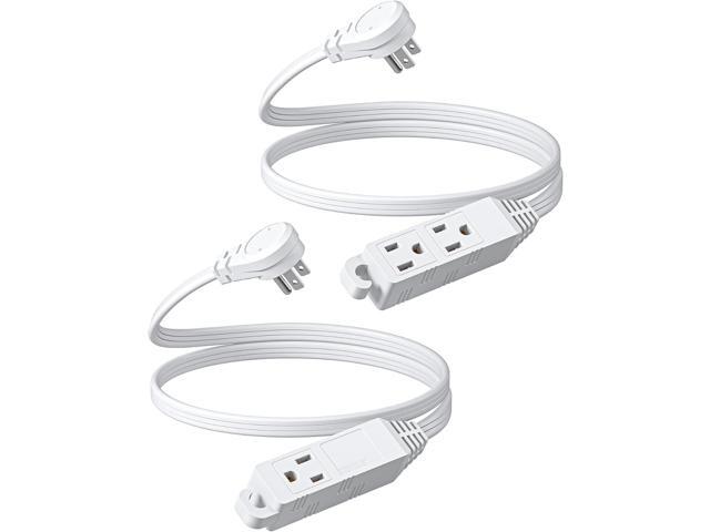 DEWENWILS 3 Outlet Extension Cord with Flat Plug, 3FT 16/3 Awg Grounded Power Cable for Indoor Use, SPT-3 Cord, White, ETL Listed, 2 Pack