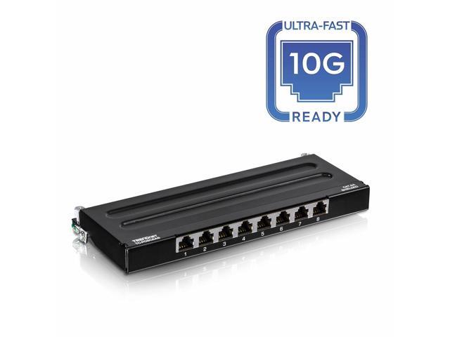 TRENDnet 8-Port Cat6A Shielded Patch Panel, Wall Mount Ready, 10G Ready, Cat5e,Cat6,Cat6A Compatible, Metal Housing, Color-Coded Labeling for T568A...