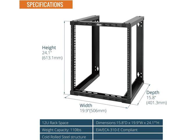 Tecmojo 12U Wall Mount Rack, Wall Mount Network Rack 15.8in Depth, Open Frame Server Rack for 19in IT/AV/Data/Home Equipment, Black