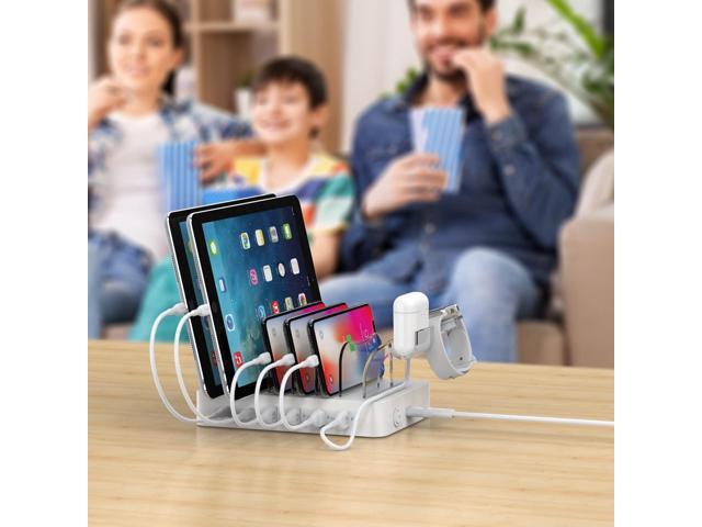 SooPii 6-Port USB C Charging Station for Multiple Devices,2 PD 20W Fast Charging for lPhone 15 and More,6 Charging Cables and 2in1 Holder for...