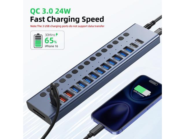 Powered USB Hub, VANGREE 17-Port 90W USB 3.0 Hub (10 USB 3.0 Ports+3 QC24W Fast Charging Ports+2 USB-C 3.0 Ports+SD/TF Card Reader), Individual...