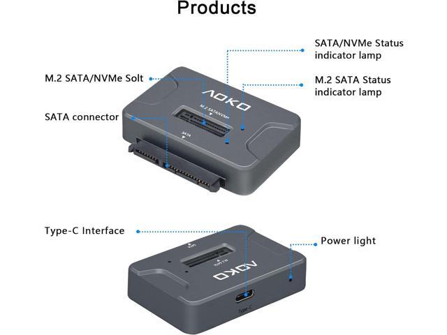 AOKO M.2 NVMe SSD Reader Adapter, External Hard Drive Reader 10Gbps M.2 SSD to USB Adapter /NVMe Docking Station,Compatible with M.2 NVMe/SATA SSD...