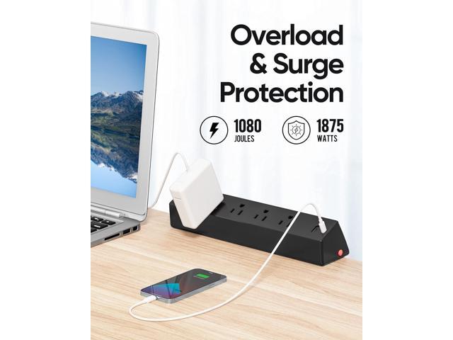 Desk Clamp Power Strip, 1875W Surge Protectors with 2 USB A, 2 USB C Ports, 4 AC Outlets, Desk Mount Charging Station, Fit 1.7 inch Tabletop Edge...