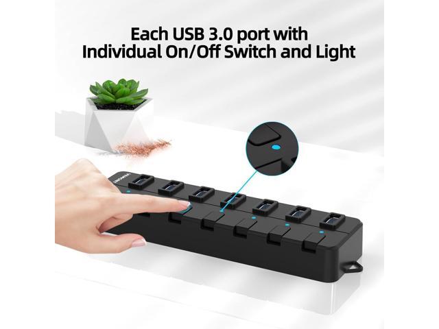 USB hub,7 Port USB 3.0 Hub,VEMONT USB Splitter with Individual On/Off Switches and Lights, 4ft/1.2m USB HUB Long Cable, USB Extension for Laptop...