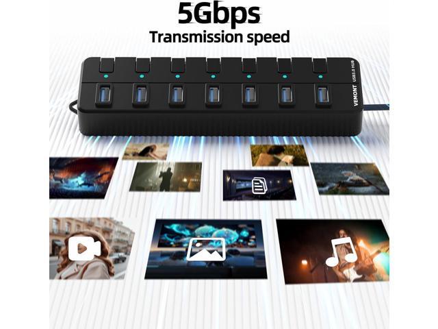 USB hub,7 Port USB 3.0 Hub,VEMONT USB Splitter with Individual On/Off Switches and Lights, 4ft/1.2m USB HUB Long Cable, USB Extension for Laptop...