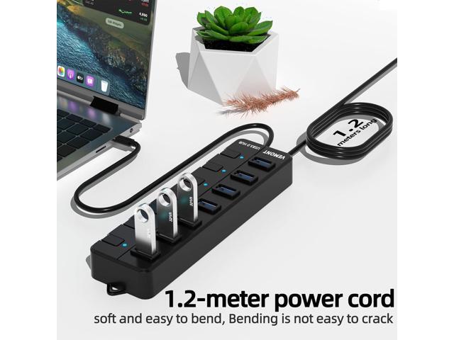 USB hub,7 Port USB 3.0 Hub,VEMONT USB Splitter with Individual On/Off Switches and Lights, 4ft/1.2m USB HUB Long Cable, USB Extension for Laptop...