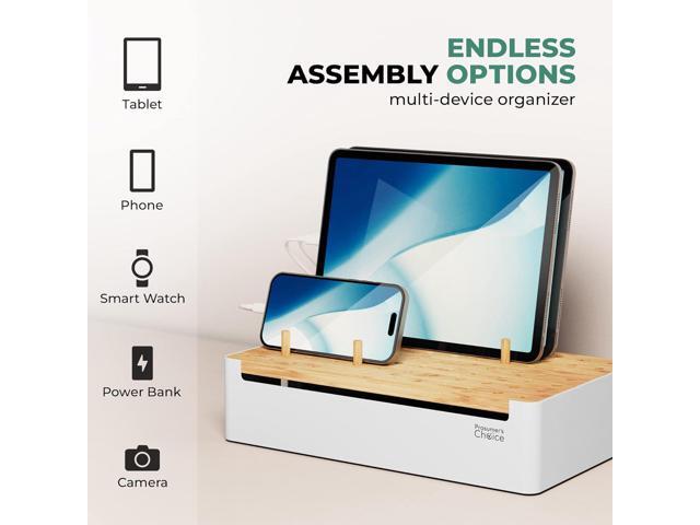 Prosumers Choice Bamboo Charging Station for Multiple Devices - Wooden Charger Organizer with Removable Dividers for Phones, Tablets, and Laptops -...