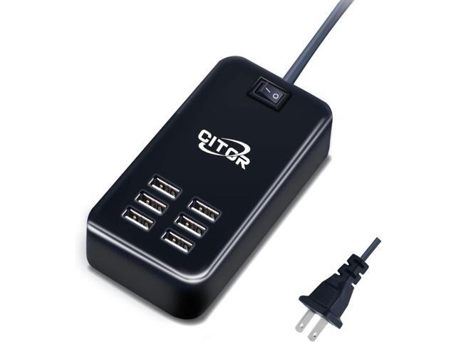 Multiport USB Charger, 6 Port USB Charging Station for Multiple Devices, Phone, Tablet, Power Strip with ON/Off Switch (Black)
