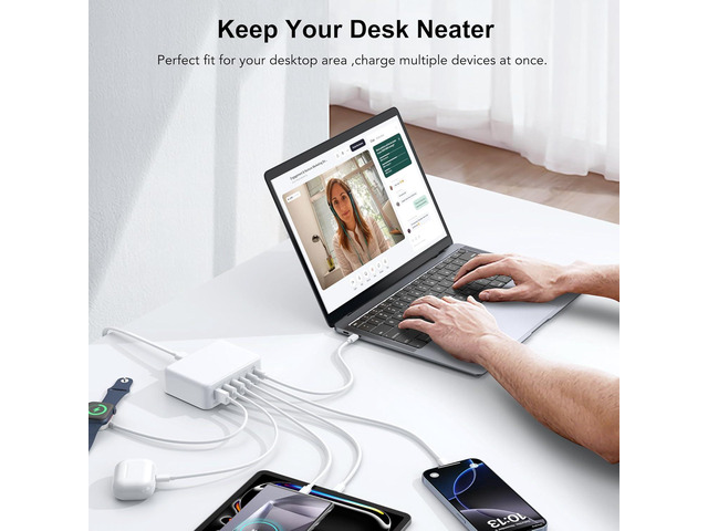 USB C Fast Charger, 150W 6 Port Desktop PD GaN Fast Charger Charging Station Block 65W USB C Laptop Power Adapter for MacBook Pro/Air iPad iPhone...