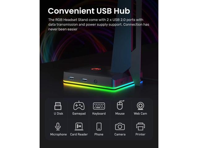 RGB Gaming Headset Stand with 2 USB Ports, Game Headphone Mount for PC, Xbox One, PS4, Switch, Earphone Holder Hanger, Great for Gaming Stations,...