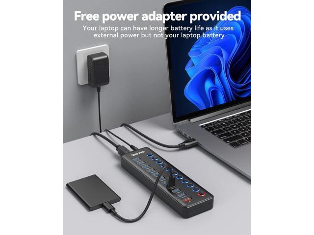 Powered USB Hub, Wenter 11-Port USB Splitter Hub (10 Faster Data Transfer Ports+ 1 Smart Charging Port) with Individual LED On/Off Switches, USB...