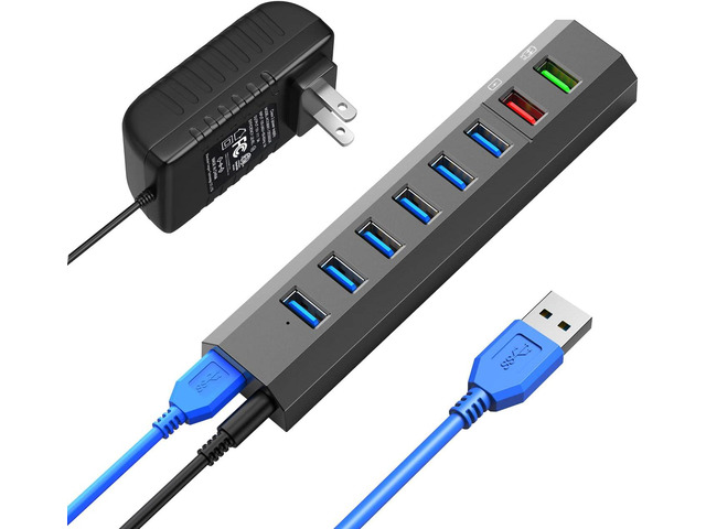 RAOYI Powered USB 3.0 Hub, 8 Ports High Speed USB 3.0 Hub Splitter with 36W Power Adapter, 3.3ft Cable and Smart Fast Charger USB Hub for Laptop,...