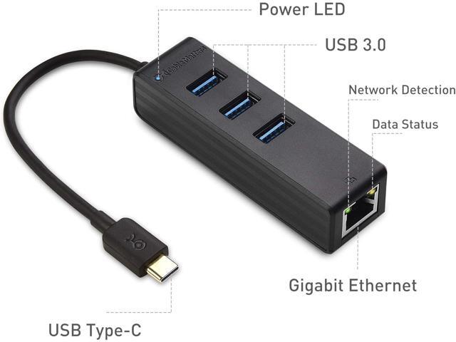 Cable Matters 4-in-1 USB C Hub Ethernet, Support Gigabit Network, USB C Ethernet Hub, Thunderbolt LAN Adapter with 10/100/1000Mbps Network, Black