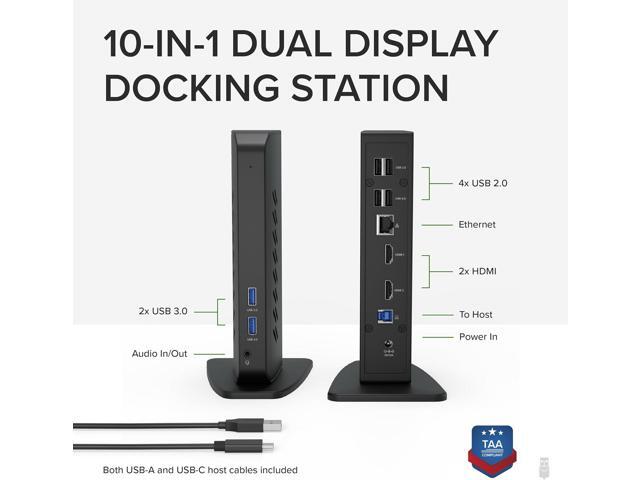 Plugable USB 3.0 and USB-C Universal Laptop Docking Station with 2 HDMI Ports for Windows, Mac, and ChromeOS (Gigabit Ethernet, Audio)