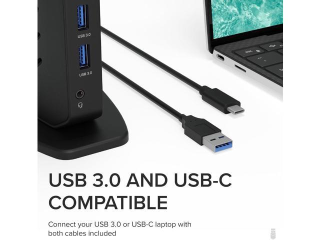 Plugable USB 3.0 and USB-C Universal Laptop Docking Station with 2 HDMI Ports for Windows, Mac, and ChromeOS (Gigabit Ethernet, Audio)