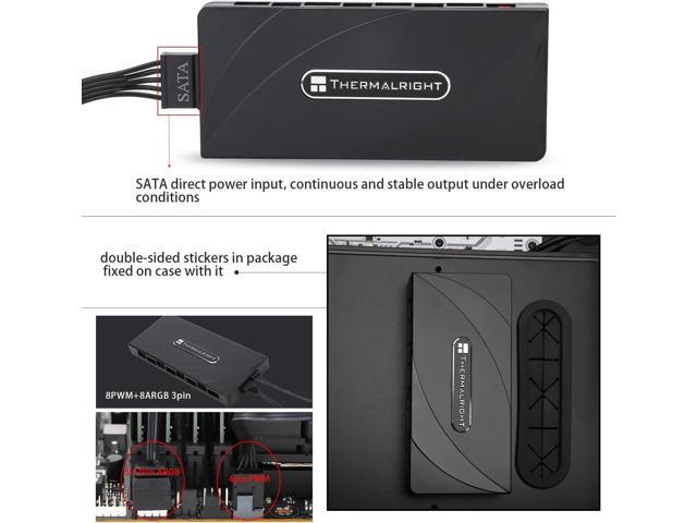 Thermalright ARGB Fan HUB Controller Support 8 Groups of Fans, 8-Port 4 Pin PC Fan Controller, 5V-3Pin ARGB Fan Hub, Strong Paste+Magnetic Suction...