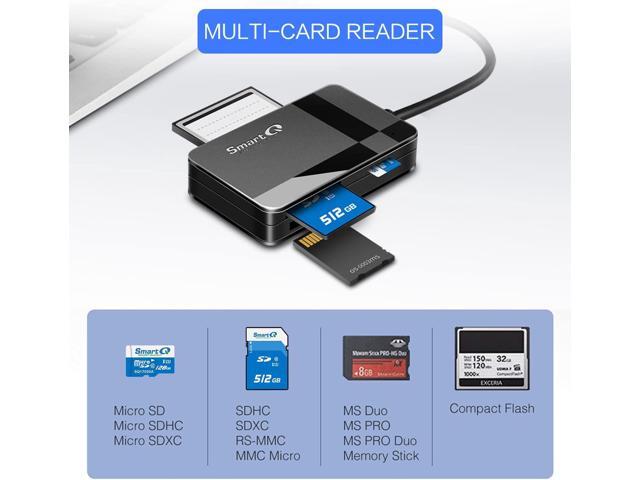 SmartQ C368 USB 3.0 Card Reader - Plug & Play, Compatible with Apple & Windows, Supports SD, Micro SD, MS, CF Cards