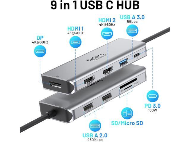 USB C Docking Station Dual Monitor, 9 in 1 Triple Display Docking Station to Dual HDMI Adapter Displayport SD TF Card Reader 2USB 2.0, 1 USB 3.0,...