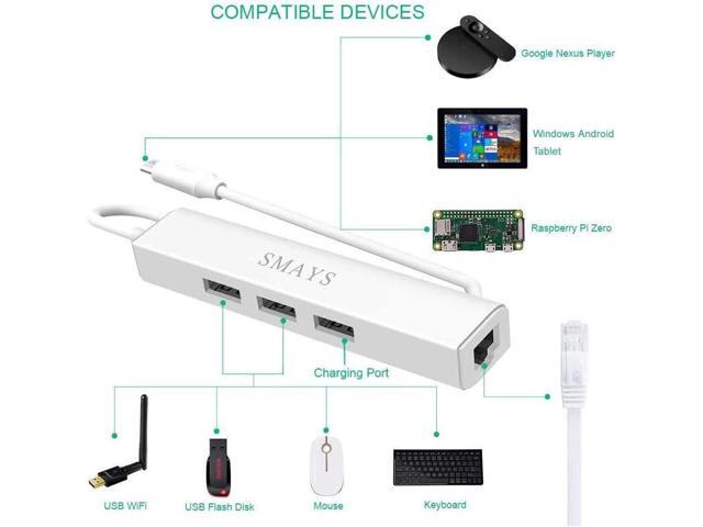 Micro USB OTG hub ethernet Adapter for Raspberry Pi Zero, Android Tablet, Google Chromecast Stick - Powered USB OTG hub