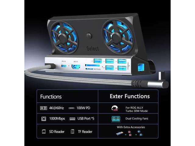 Dual Cooling Fans 13 in 1 Steam Deck Docking Station with 4K@60Hz 5 USB Ports,1000Mbps,SD/TF Slot,USB-C 100W PD, 40Gbps Adapter for Steam Deck/Rog...